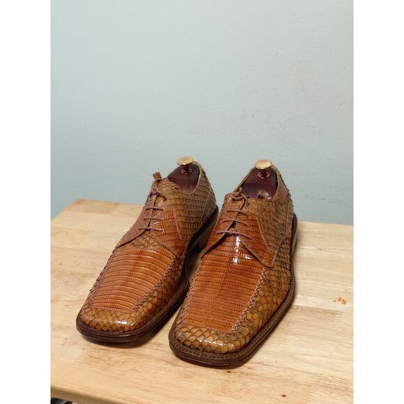David Eden Men’s Oxford 9M Light Brown Lizard & Anaconda Exotic Leather Shoe - Picture 1 of 12